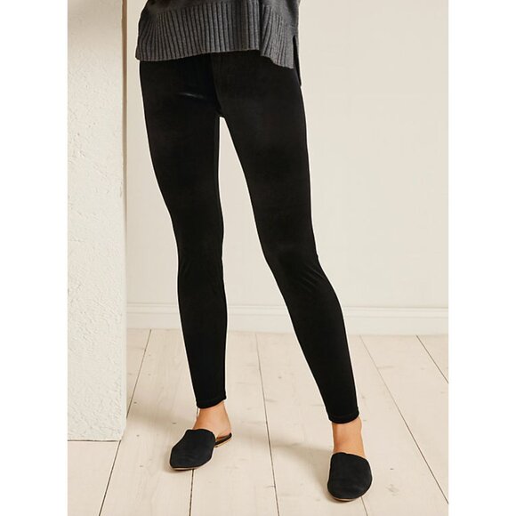 EILEEN FISHER Stretch Velvet Leggings Black Size Medium Petite PM - Picture 1 of 3